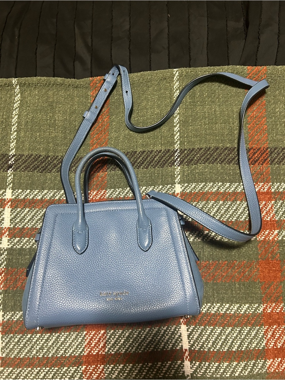 kate spade Blue Pebbled Leather Satchel with Crossbody Strap